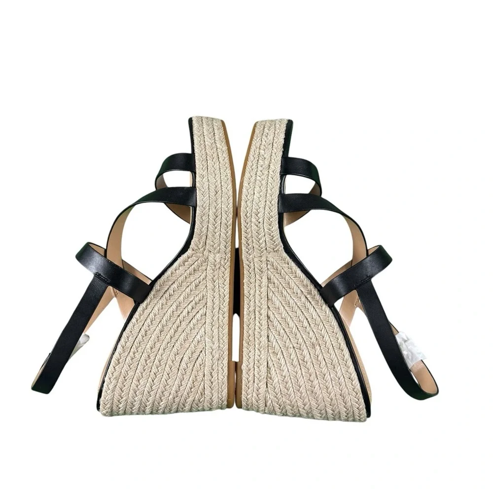 Lauren Ralph Lauren Haleigh Black Leather Platform Wedge Sandals Womens 11B NIB